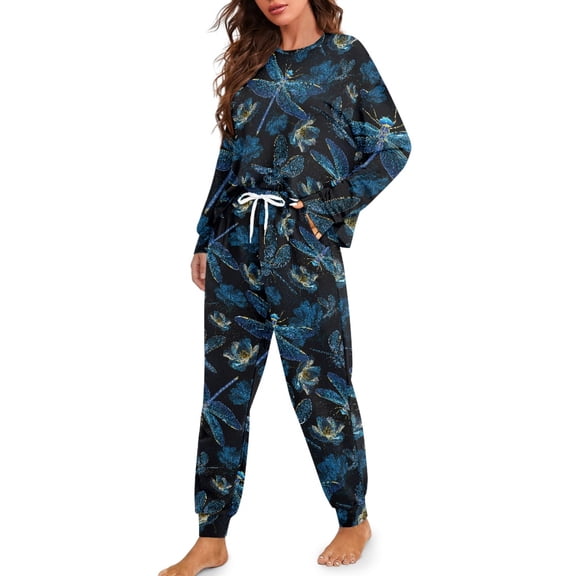 Tutolipy Dragonfly Flower Printed Pajamas for Women Long Sleeve Sleepwear Button Down Pjs Set Comfy Loungewear with Pockets, XL