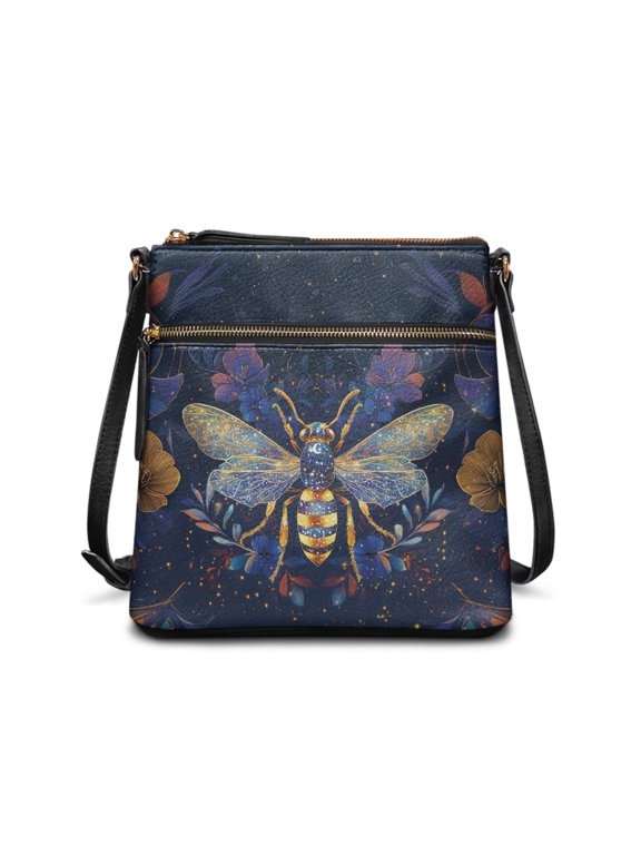Dragonfly Pattern Purse Satchel, Fashion Ladies Crossbody Bag PU Leather Adjustable Strap Shoulder Bag for Dating Outdoor