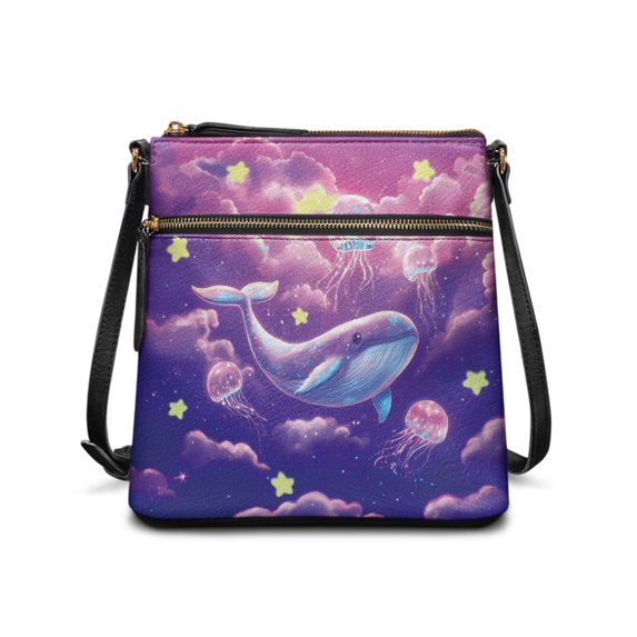 Tutolipy Dreamy Whales and Jellyfish Crossbody Purse, Waterproof Shoulder Bag Adjustable Strap Stylish Crossbody Bag for Women for Travel Use