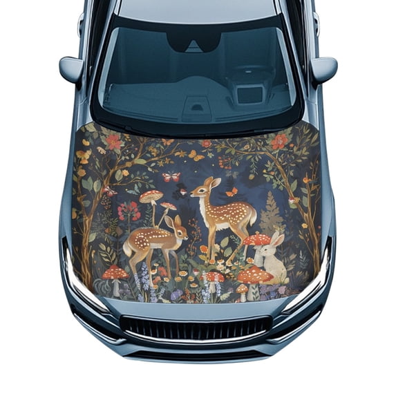 Tutolipy Easy to Install Car Hood Cover Swimsuit Fabric Car Hood Cover Protector, Mushrooms and Deer utomotive Accessories Universal for Trucks Pickup SUV