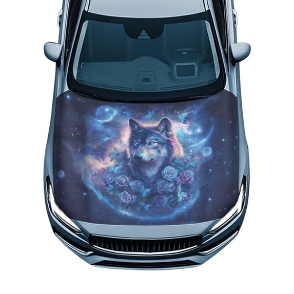 Tutolipy Elastic Edges Car Engine Hood Protector Elastic Stretch Fabric, Sunproof Easy to Clean Galaxy Wolf Rose Car Hood Protector for Trucks Van SUV