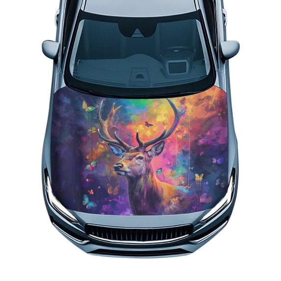 Tutolipy Elastic Fabrics Car Hood Cover Protector for Trucks Sedans SUV, Anti-Corrosion Swimsuit Fabric Colorful Deer Car Hood Cover Protection