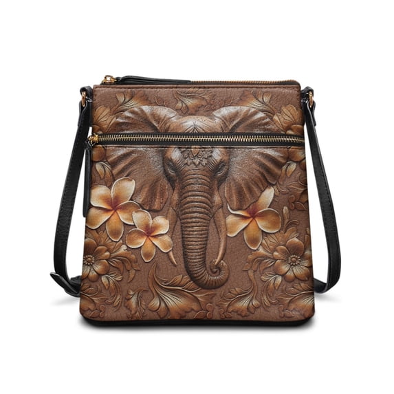 Tutolipy Elephant Floral Vintag Shoulder Bag, Waterproof Purse Satchel Durable Zipper Closure Satchel Bag for Travel Weekend Activities