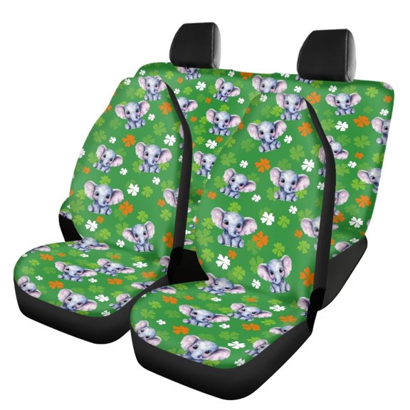 Tutolipy Elephant Leaf Printed Car Seat Cover Sets, 4 Pcs Anti-Slip Car Front and Back Seat Cover, Soft Breathable Auto Seat Cover Protector, Universal Fit Car Interior Accessories