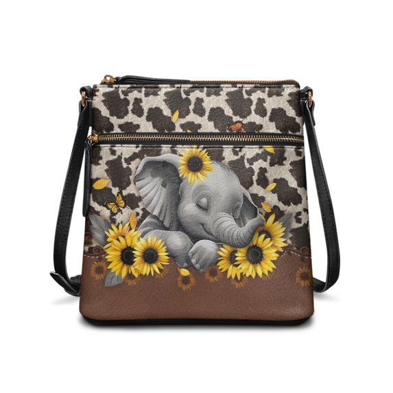 Tutolipy Elephant and Sunflower Pattern Fashion Handbag for Travel Dating, Lightweight Waterproof Women's Crossbody Purse Spacious Women's Crossbody Bag