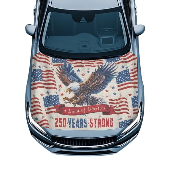 Tutolipy Engine Bonnet Protector for SUV Sedans Pickup, Stretchable Car Hood Cover, Durable Bald Eagle Flag for 250th Anniversary Auto Hood Cover Protection