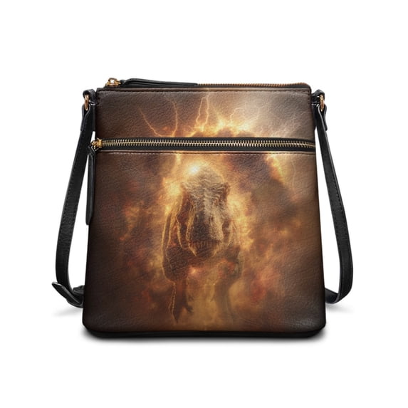 Tutolipy Fire Dinosaur Print Durable Sling Bag for Work Daily Storage, Zipper Pockets Waterproof Purse Satchel Lightweight Women's Shoulder Crossbody Bag