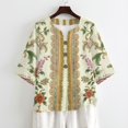 thumbnail image 1 of Tutolipy Floral Border Print Linen-Style Women's Shirt, Linen-Like Linen-Look Women’s Blouse for Spring Office Outdoor, Size X-Large, 1 of 9
