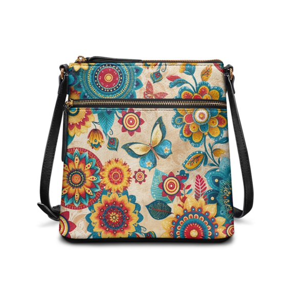 Tutolipy Floral Butterfly Mandala Lightweight Shoulder Bag for Daily Commute, Waterproof Versatile Ladies Single Shoulder Bag Adjustable Strap Women's Shoulder Bag