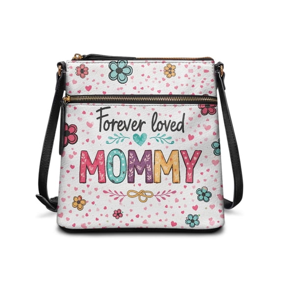 Tutolipy Floral Mommy Pattern Women's Crossbody Shoulder Purse, Durable PU Leather Crossbody Shoulder Purse Stylish Waterproof Shoulder Bag for Dating Outdoor Activities