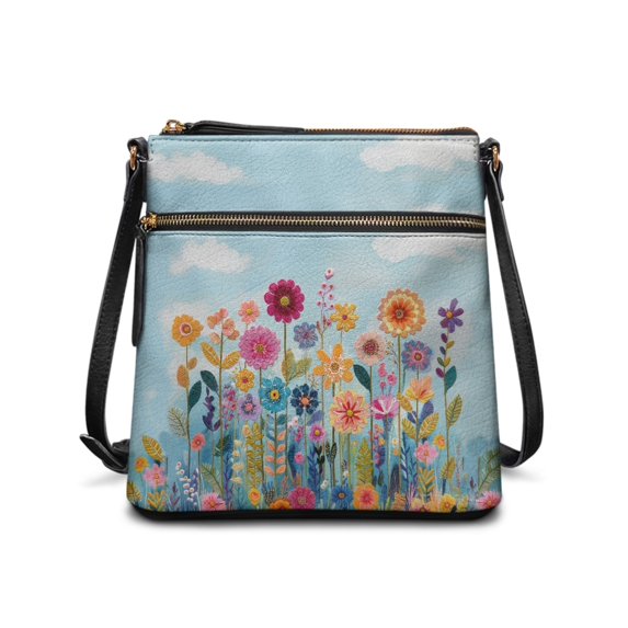 Tutolipy Floral Sky Print Women's Shoulder Crossbody Bag, Fashion PU Leather Crossbody Purse PU Material Lightweight Purse Satchel for Dating Travel