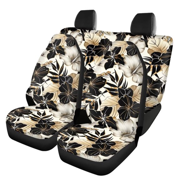 Tutolipy Flower Leaf Print Fashion Car Seat Covers Full Set for Women and Men, 4 PCS Front Rear Split Bench Seat Protector Suitable for All Season, Universal Fit Auto Interior Accessories