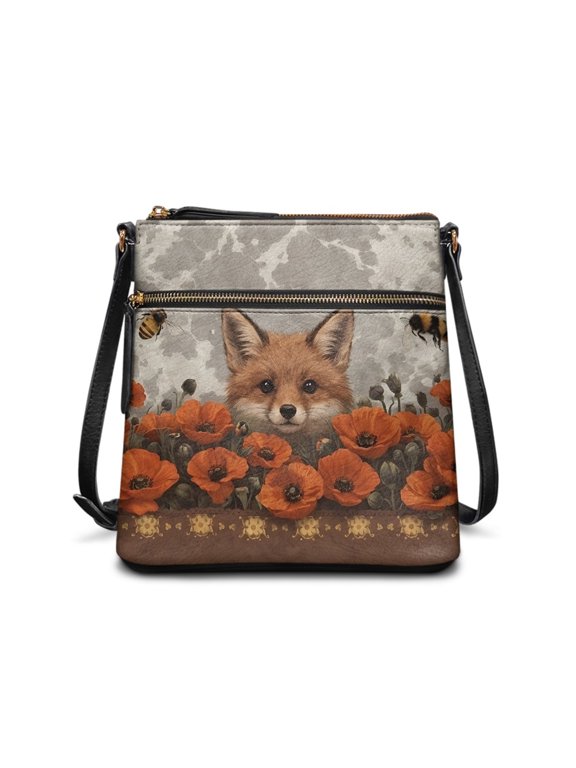 Fox Poppy Bee Crossbody Purse Purse Satchel, Adjustable Strap Durable Shoulder Bag Adjustable Shoulder Strap for Travel Weekend Getaways