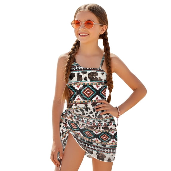 Tutolipy Girls Swimsuits One-Piece Bathing Suit with Cover Ups, Polyester Material Removable Bra Quick Dry Girls One Piece Swimsuit for Summer 11-12 Years Old