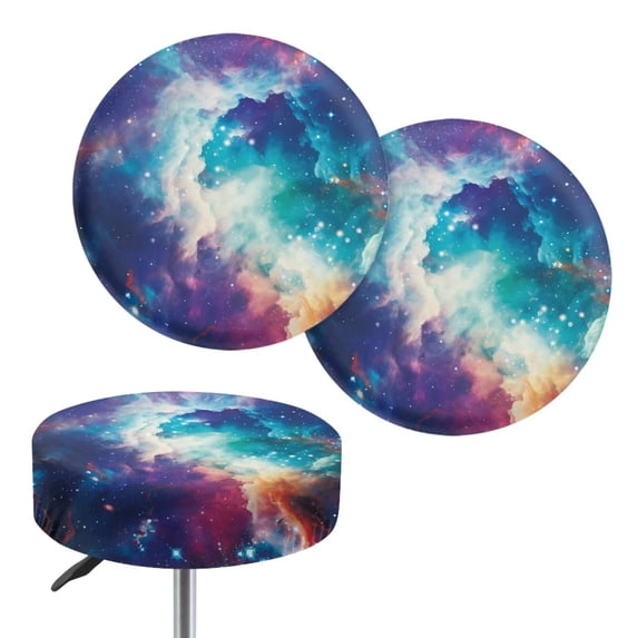 Tutolipy Glitter Galaxy Round Bar Stool Cover 2 Pieces, Soft Elastic Slipcovers for Upholstered Furniture, Dustproof Round Stool Covers Washable Stool Covers