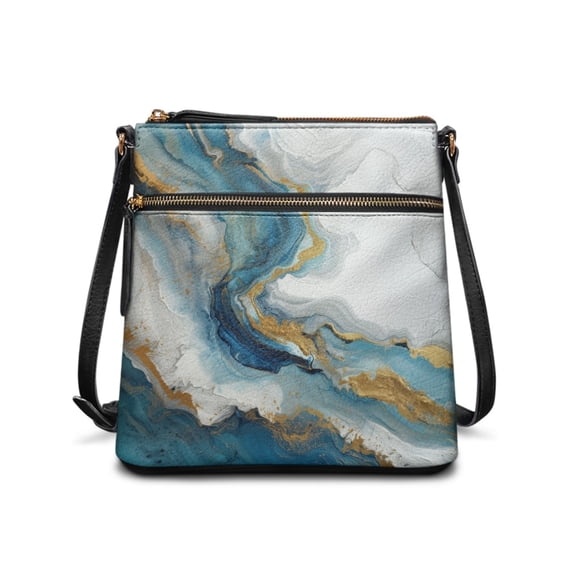 Tutolipy Gold Abstract Swirl Print PU Leather Crossbody Purse Women's Shoulder Crossbody Bag, Water-Resistant Lightweight Sling Bag Waterproof for Travel Daily