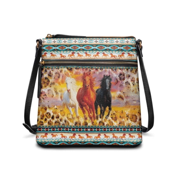 Tutolipy Horse Aztec Pattern Shoulder Bag, Easy to Carry Sling Bag PU Leather Adjustable Strap Ladies Shoulder Bag for Travel Short Trips
