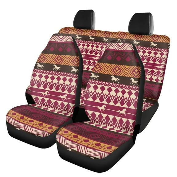 Tutolipy Horse Aztec Print 4 Pieces Car Seat Cover Set for Women Men, Non Slip Car Front Rear Split Bench Protection, Easy to Install Auto Seat Covers
