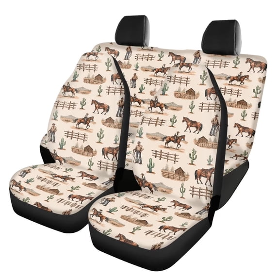 Tutolipy Horse Cactus Print 4 Piece Car Seat Covers Full Set, Tropical Cowboy Print Car Front and Rear Split Bench Protection Easy to Install, Universal Fit Car Interior Accessories
