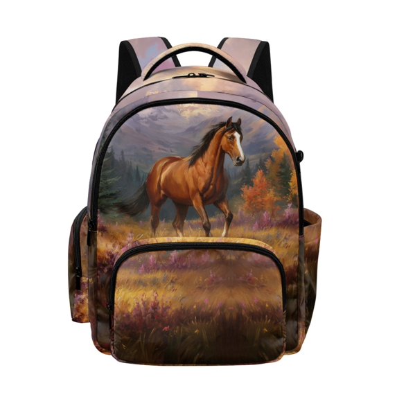 Tutolipy Horse Meadow Print Kids' School Backpack for Girls Boys, Large Capacity Bookbag Elementary School Middle School High School with Spacious Lightweight
