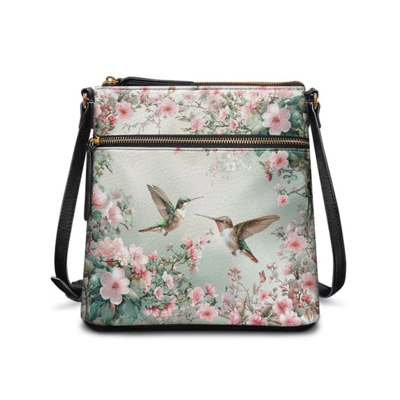 Tutolipy Hummingbird Floral Design Adjustable Strap Shoulder Bag for Dating Outdoor, Fine Texture Durable PU Crossbody Bag Waterproof Handbag