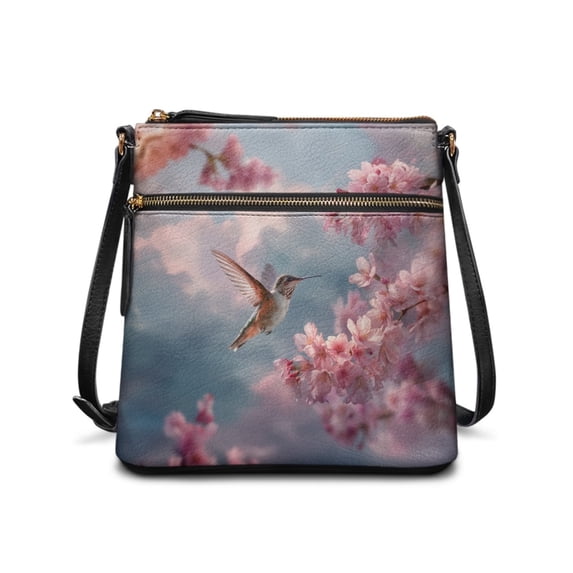 Tutolipy Hummingbird Floral Handbag Ladies Shoulder Purse, Adjustable Strap Waterproof Satchel Bag Smooth Zipper for Travel Daily Use