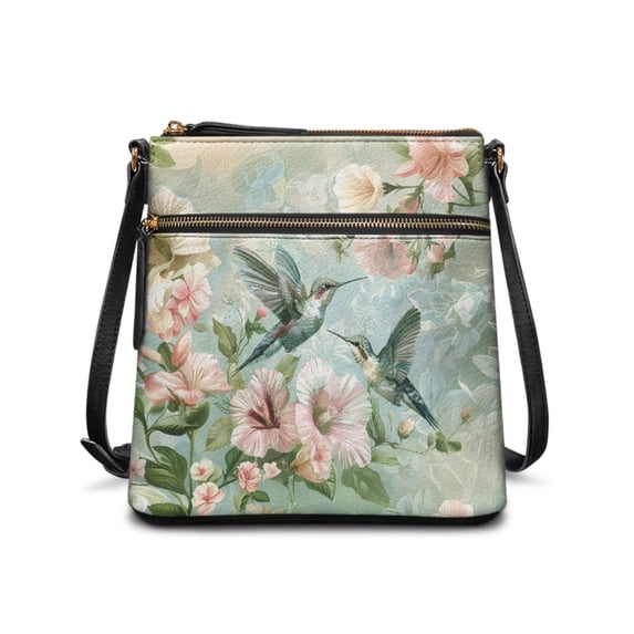 Tutolipy Hummingbird Floral Pattern Shoulder Bag Women's Shoulder Bag, Durable Zipper Stylish Satchel Bag Water-Resistant for Dating Everyday