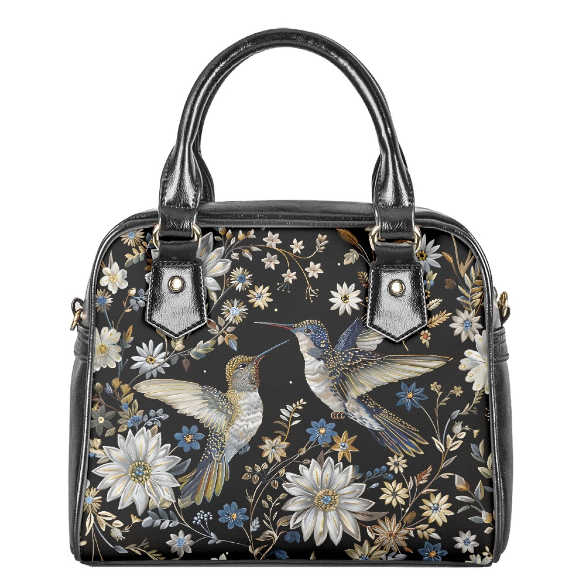 Tutolipy Hummingbird Floral Printed Satchel Bags for Women, Leather Purses and Handbags Large Capacity Shoulder Bag, Top Handle Satchel Lightweight Crossbody Shoulder Bag for Shopping, Black