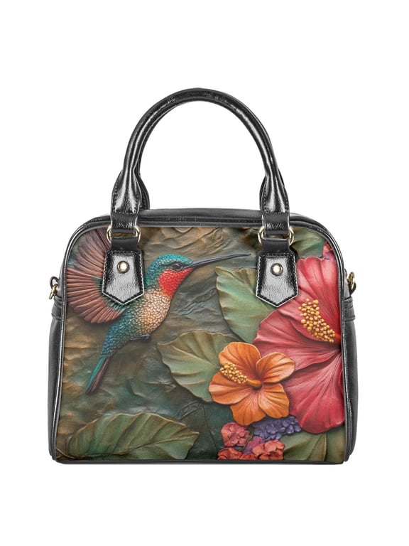 Hummingbird PrintSatchel Purses and Handbags with Zipper, Hibiscus Print Tote Bag for Women, Waterproof Purses Handbags Women Shoulder Tote Bags Top Handle Satchel