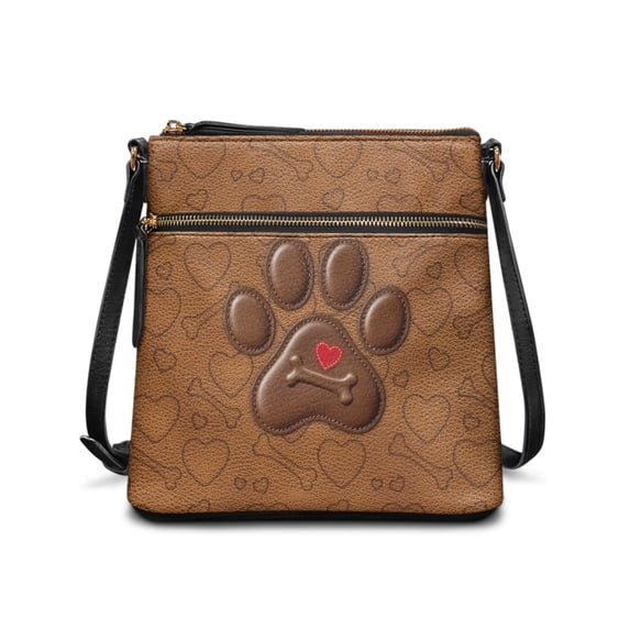 Tutolipy Leather Paw Emblem Ladies Crossbody Bag, Waterproof Design Satchel Bag PU Leather Spacious Handbag for Everyday Dating