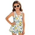 thumbnail image 1 of Tutolipy Lemon Floral Print Bathing Suit, One Piece Beach Swimwear for Girls Kids, Built in Shorts Sleeveless Bathing Suit Size 3-4 Years, 1 of 8