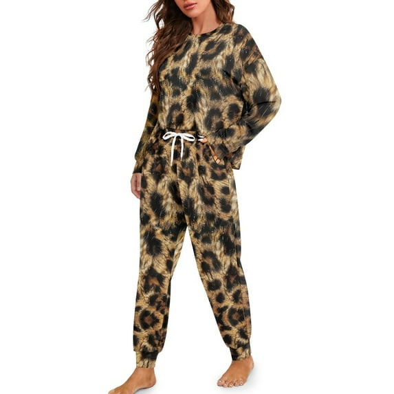 Tutolipy Leopard Print Pajamas for Women Long Sleeve Sleepwear with Pants Pjs Set Button Down Loungewear with Pockets, S