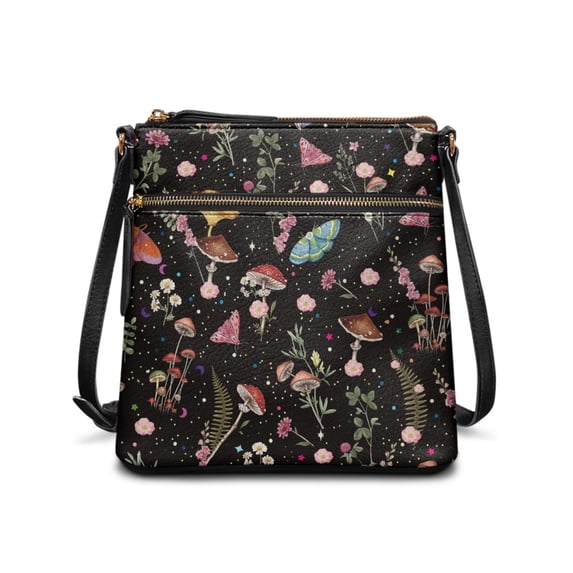 Tutolipy Lightweight Handbag for Daily Storage Long Distance Travel Outdoor, PU Leather Durable Water-Resistant Women's Crossbody Bag, Mushrooms Design