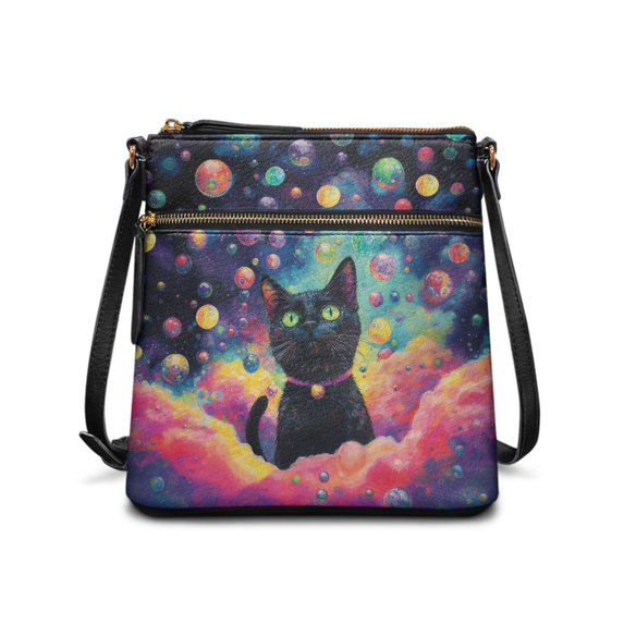 Tutolipy Lightweight Handbag for Travel Storage Weekend Activities, Adjustable Shoulder Strap Waterproof Purse Satchel, Cosmic Cat Dream