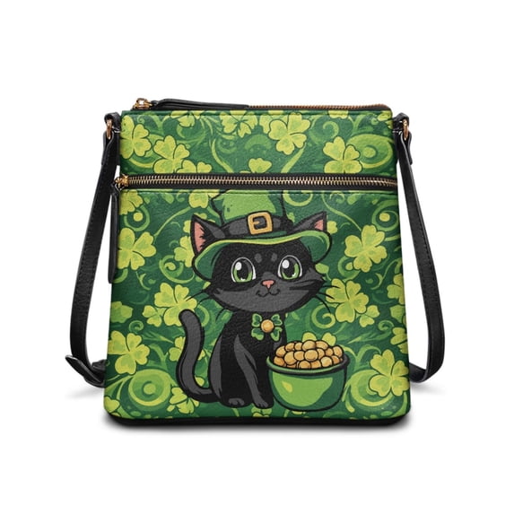 Tutolipy Lucky Cat with Clover Pot Satchel Bag, Stylish Shoulder Bag PU Leather Waterproof Material Crossbody Purse for Work Dating