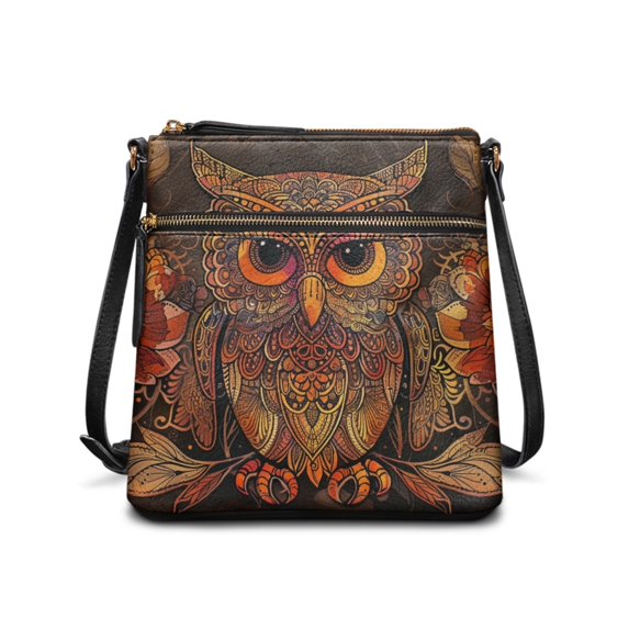 Tutolipy Mandala Owl Art Sling Bag Women Messenger Bag, Water-Resistant Lightweight Satchel Bag Delicate UV Lines for Daily Storage Travel