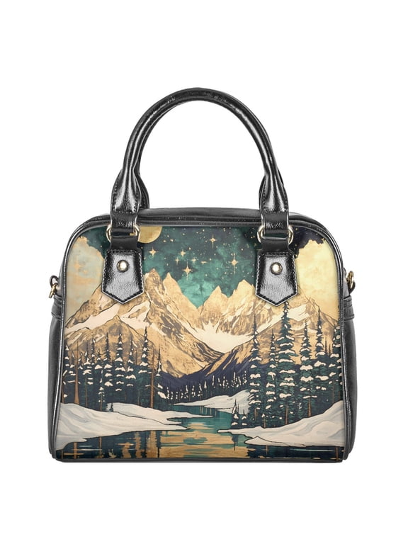 Mountain Forest Print Purses and Handbags for Women, Waterproof Leather Crossbody Bag Satchel Bag, Fashion Portable Top Handle Satchel Shoulder Bags Messenger Tote Bag