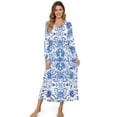 thumbnail image 1 of Tutolipy Nightgowns for Women Flower Printed Sleepwear V Neck Loungewear Long Sleeve House Dress for Home Vacation, XL, 1 of 7