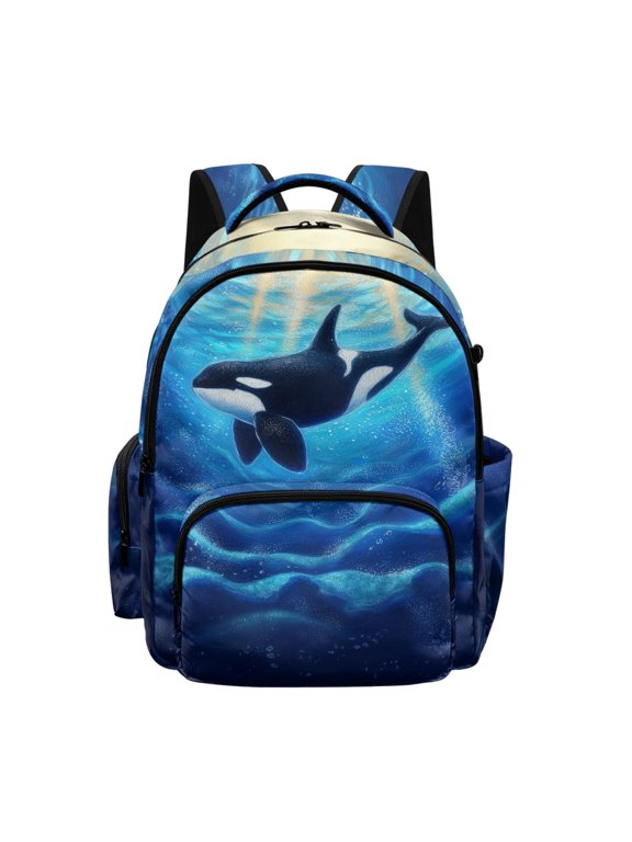 Orca Ocean Print Daypack with Lightweight & Stylish, Adjustable Straps Large Capacity 17 Inch Backpack for Travel Weekend Camping