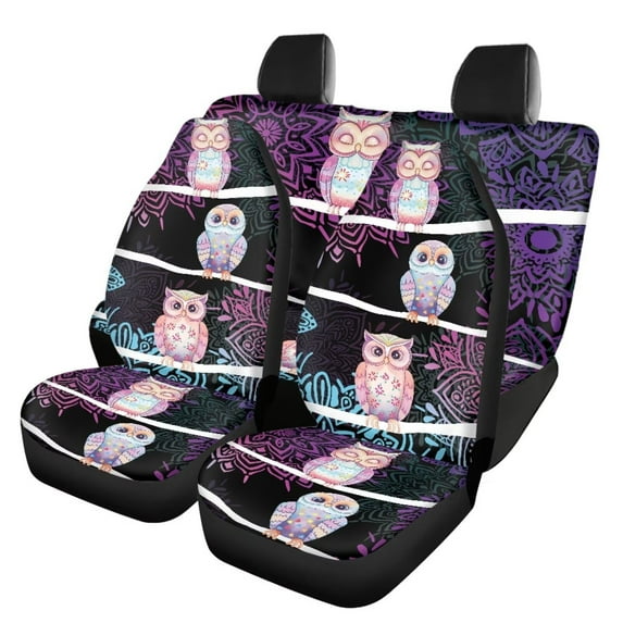 Tutolipy Owl Mandala Flower Printed Car Seat Covers Full Set of 4, Comfortable Breathable Front and Rear Seat Protection, All Weather Protection, Universal Fits Car Interior Accessories