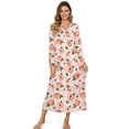 thumbnail image 1 of Tutolipy Peach Printed Women's Long Sleeve Nightgown V Neck Sleepwear Full Length Loungewear Comfy Pajama Dress for Home, 2XL, 1 of 7