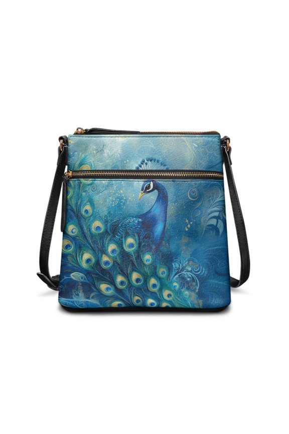 Peacock Pattern Ladies Shoulder Purse, Spacious Shoulder Bag PU Leather Water-Resistant Sling Bag for Weekend Trips Shopping