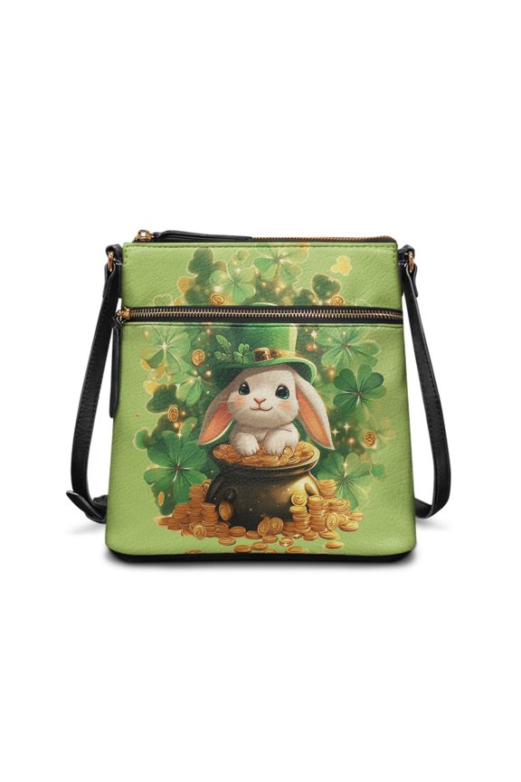Rabbit and Clover Pattern Adjustable Strap Crossbody Purse for Travel, Water-Resistant Satchel Bag Adjustable Shoulder Strap Shoulder Purse for Women