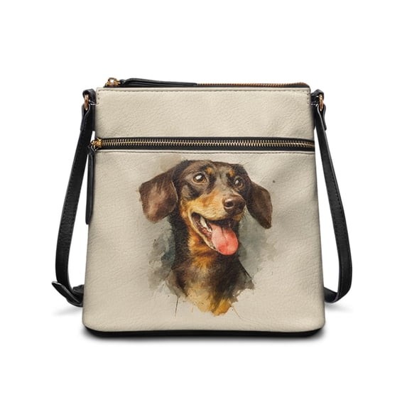 Tutolipy Realistic Dachshund Pattern Women's Crossbody Bag Sling Bag, Soft Touch Lightweight Purse Satchel Water-Resistant for Daily Work