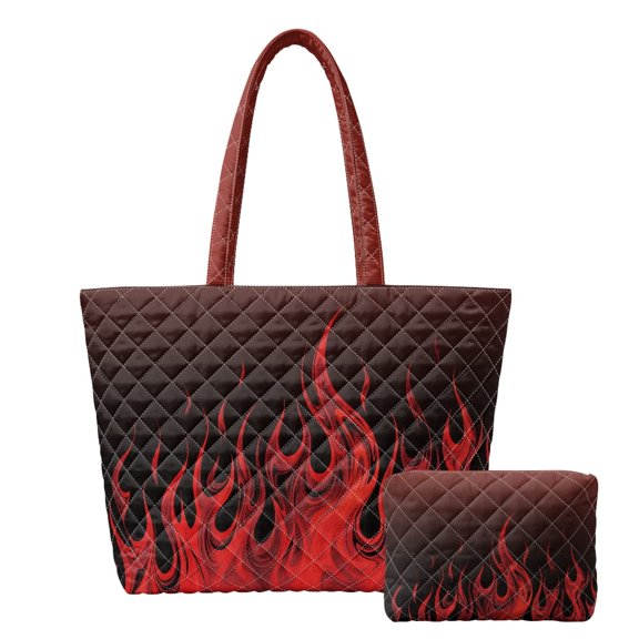 Tutolipy Red Fire Dragon Quilted Shoulder Bags for Travel, Portable Casual Tote Bags Handbags and Purses Set of 2 Polyester Purses and Handbags Set