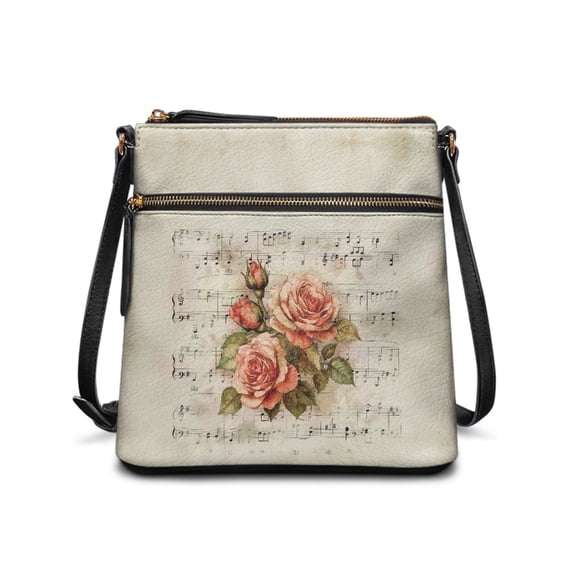 Tutolipy Retro Rose and Sheet Music Crossbody Shoulder Bag, Adjustable Shoulder Strap Crossbody Bag Adjustable Strap Waterproof Women's Single Shoulder Bag for Work