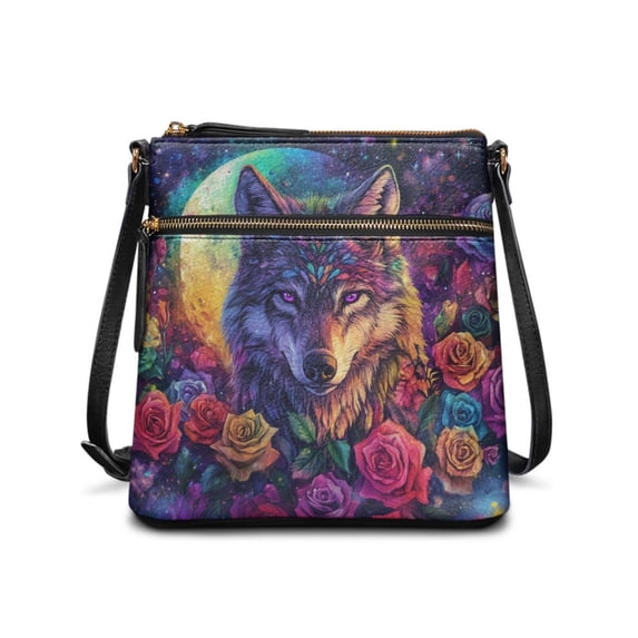 Tutolipy Rose Wolf Theme Waterproof Material Shoulder Bag for Daily Outing Dating, Fashion Lightweight Crossbody Bag Adjustable Strap Shoulder Purse