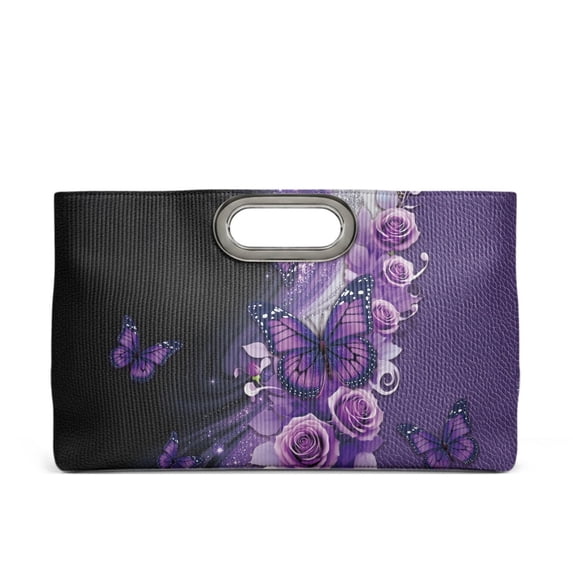 Tutolipy Rose and Butterfly Pattern Clutch Purse for Women Detachable Chain for Weekend Beachside Travel, Leather Textured Handle Purse