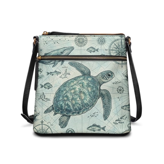 Tutolipy Sea Map Print Purse Satchel, Adjustable Strap Satchel Bag Waterproof Zipper Closure Shoulder Bag for Travel Use Daily