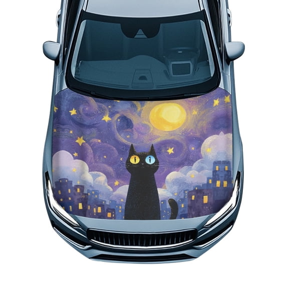Tutolipy All Season Protection Car Hood Cover for Pickup Van Trucks, Cat Starry Print Car Hood Cover Protector Swimsuit Fabric, Waterproof utomotive Accessories